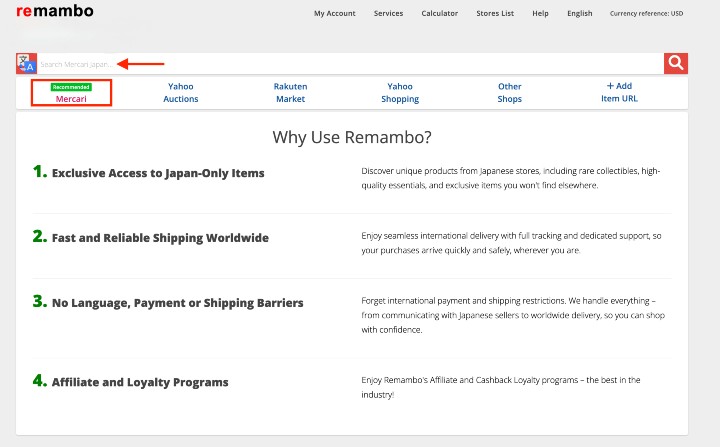 Mercari marketplace link on Remambo screenshot