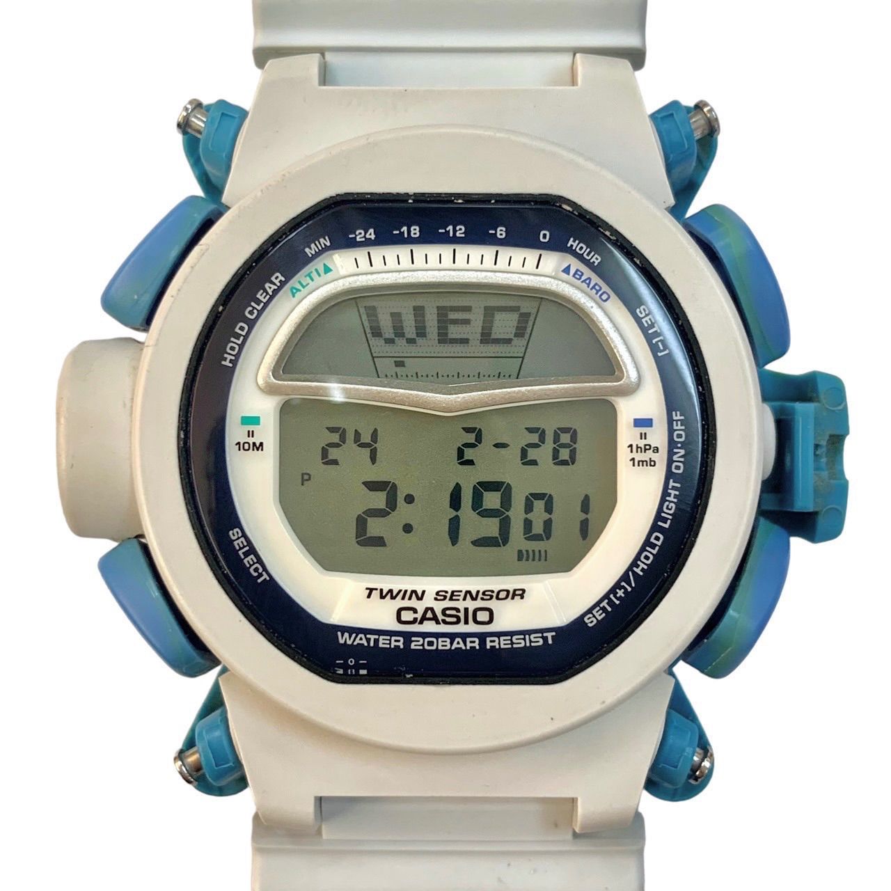 【超希少限定コラボ品⭐️G-SHOCK】 CASIO  カシオ ジーショック　 DW-9100P     ライズマン RISEMAN    アメリカパラシュート協会オフィシャル ガンバ大阪コラボレーション限定品　 ホワイト＆ブルー　デジタルクオーツ（AYA）