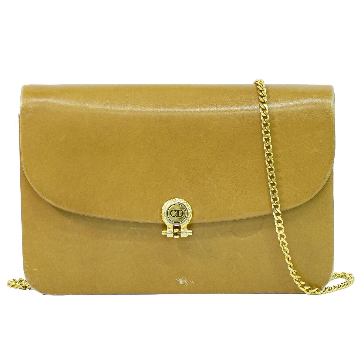 本物 クリスチャン ディオール Christian Dior レザー チェーン ショルダーバッグ ブラウン バッグ 中古・