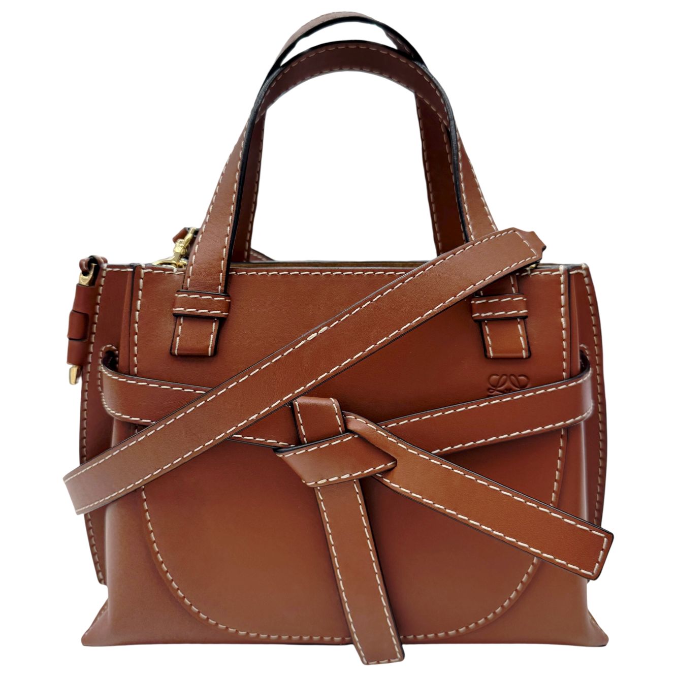 【中古】LOEWE ロエベ ゲート トップハンドル ミニ 2WAYショルダー ハンドバッグ ブラウン カーフスキン メンズ レディース 【ブランドギャラリー心斎橋店】