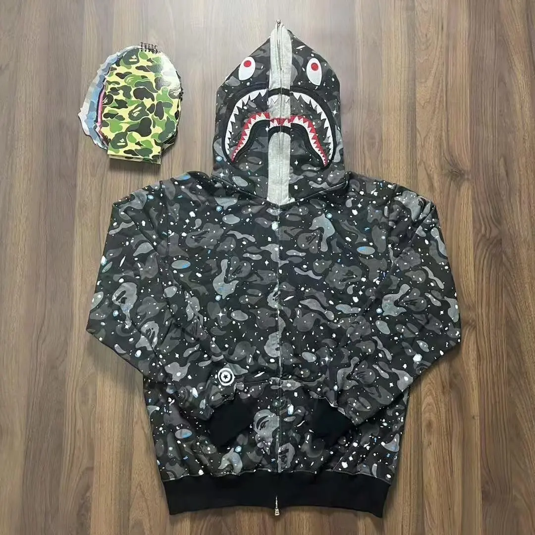 極美品 A BATHING APE シャークパーカー スペースカモ M