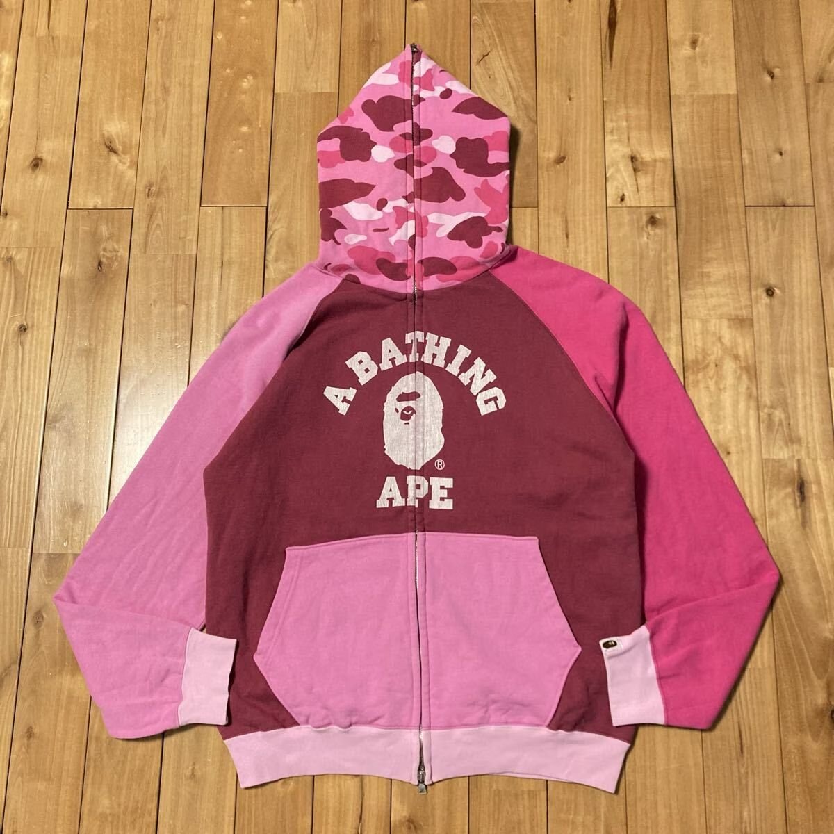 PINK CAMO カレッジロゴ クレイジー パーカー Mサイズ a bathing ape BAPE full zip hoodie エイプ ベイプ アベイシングエイプ NIGO wi5