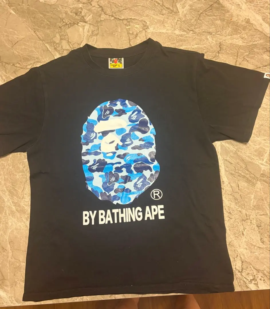 A BATHING APE カモフラ柄ロゴ Tシャツ ブラック L エイプ正規品