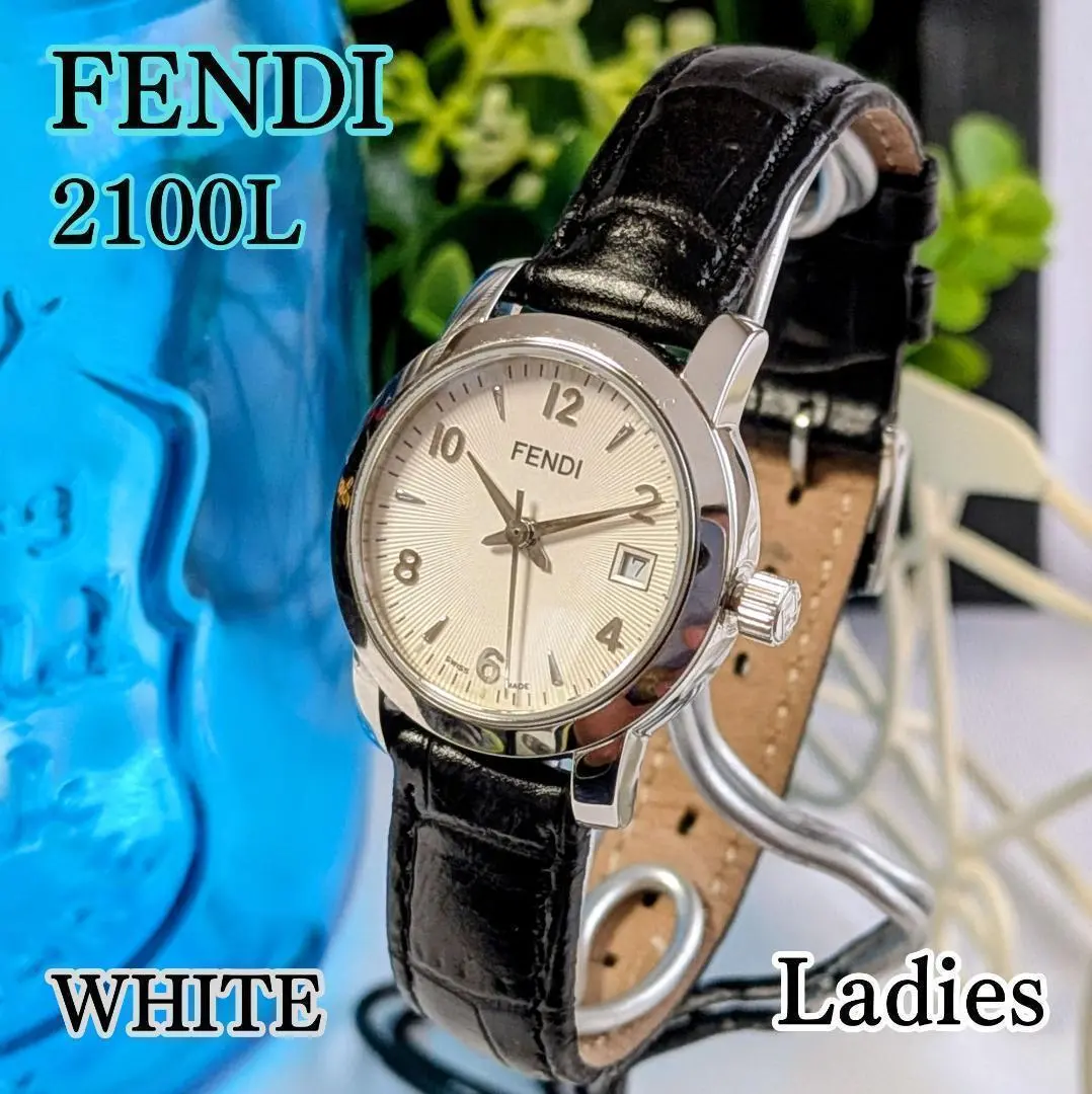 美品 FENDIフェンディ レディース腕時計2100Lホワイト白 箱付き ローマ