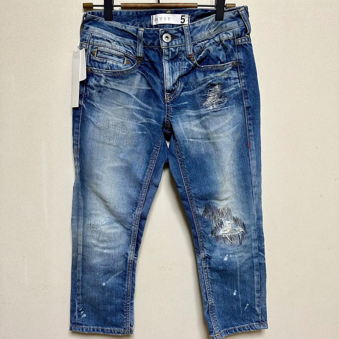 【未使用】5 five andN アンドエヌ　クロップド　ダメージデニム　25