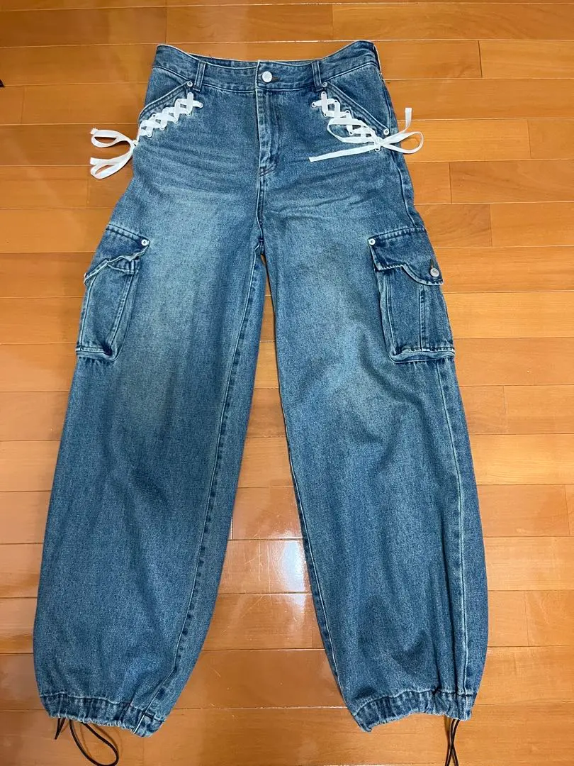 Tina:jojun レースアップ デニムカーゴパンツ バルーンシルエット
