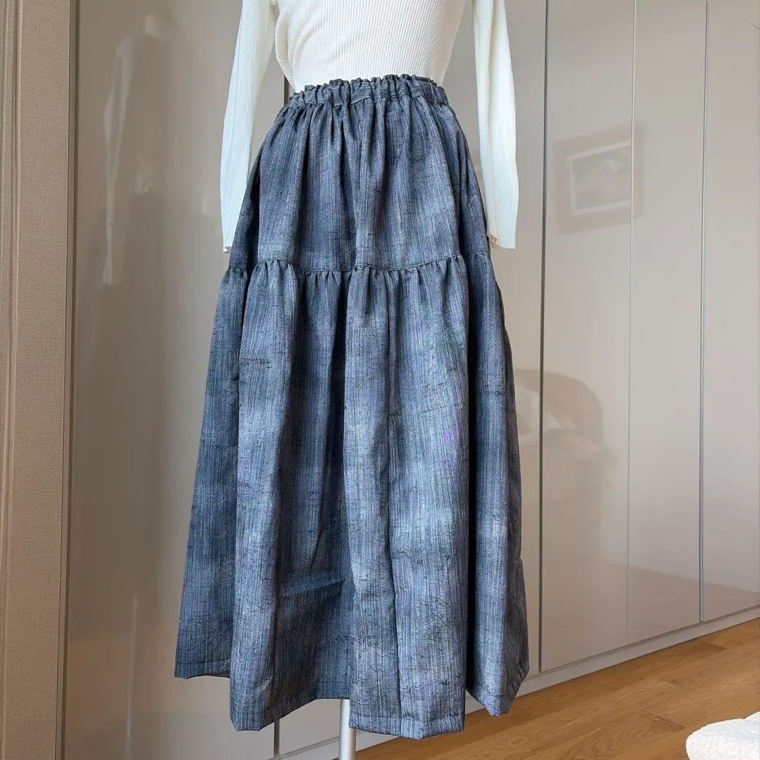 着物リメイク　ティアードスカート　ハンドメイド