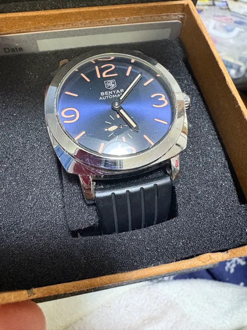 BENYAR 自動巻き時計 ブルー文字盤