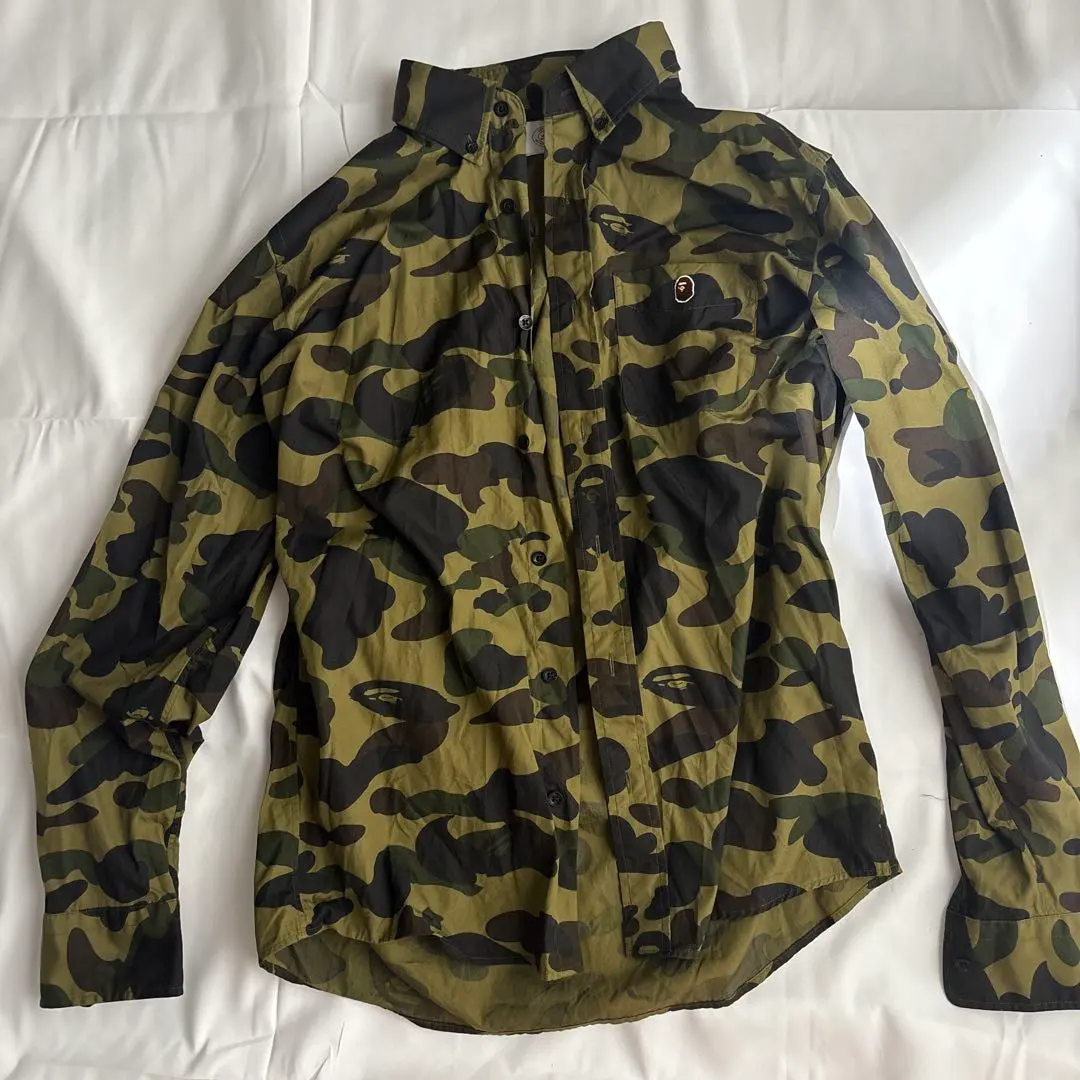 【定番】A BATHING APE エイプ 長袖シャツ グリーン 迷彩