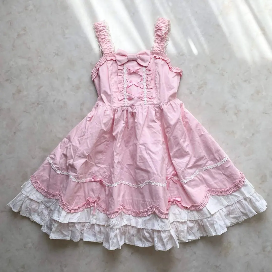 Angelic Pretty JSK ピンク×白 大リボン フリル ロリータ