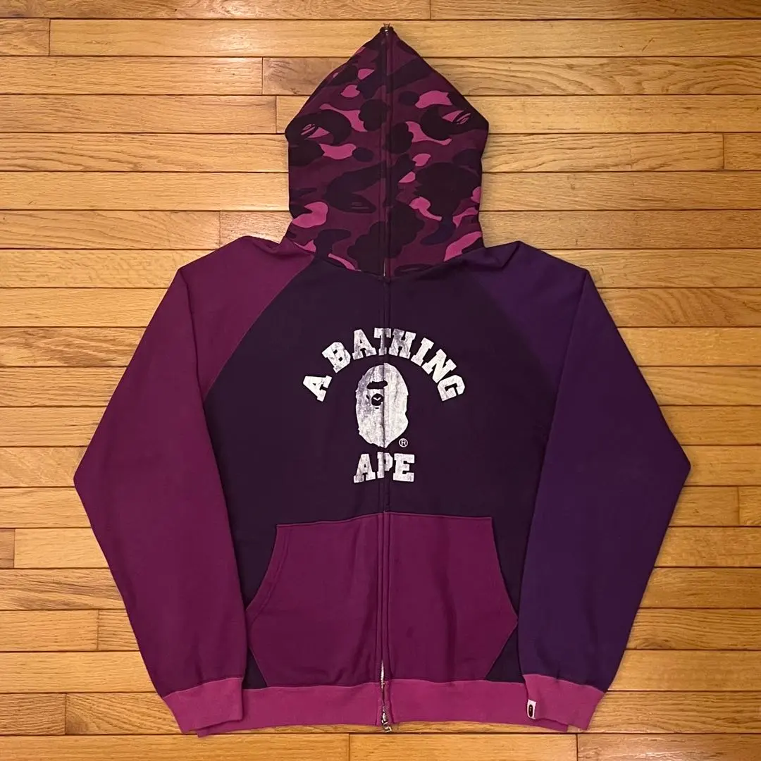 【激レア】APE 2000s USED加工 カレッジロゴパーカーL