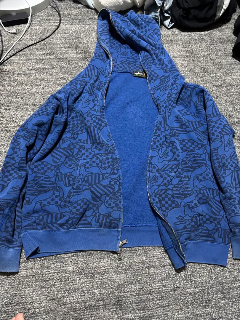 A BATHING APE 総柄 ジップアップパーカー ブルー