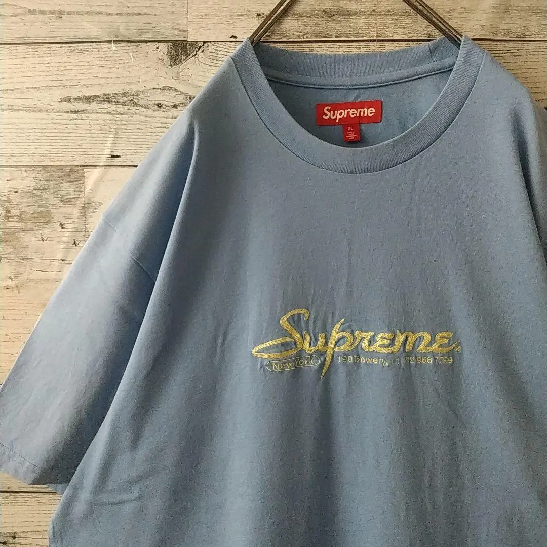 希少サイズ☆シュプリーム 刺繍 センターロゴ Tシャツ 3L相当 水色