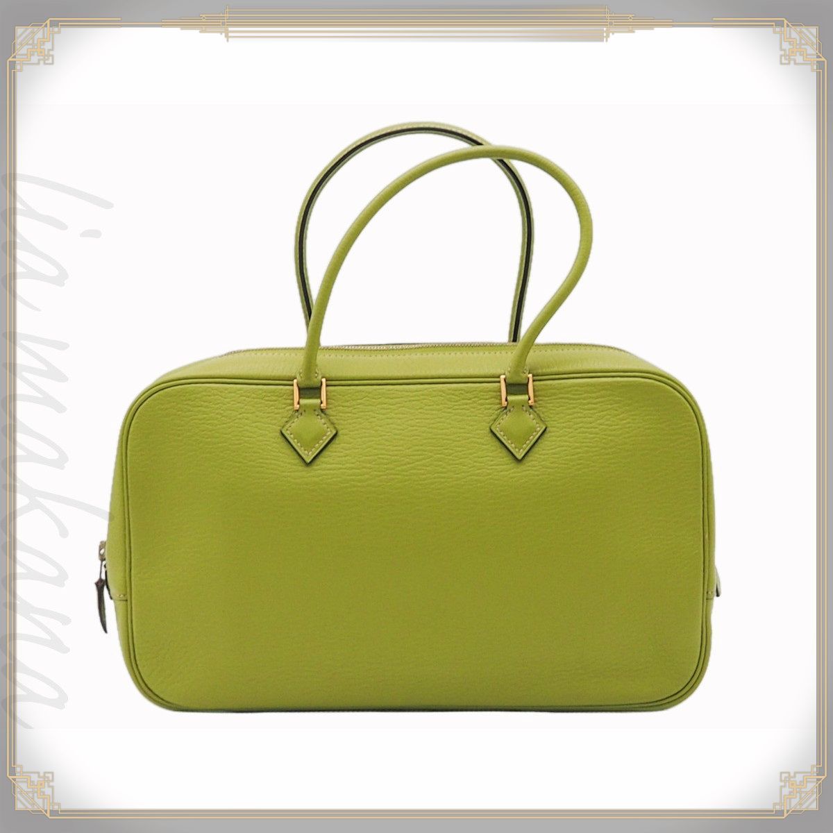 【中古】HERMES エルメス プリュム エラン シェーブル レザー アニスグリーン グリーン系 バッグ ハンドバッグ ゴールド金具 □H刻印 2004年製造