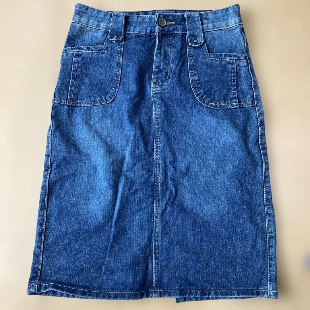 デニムブルー ひざ丈タイトスカート