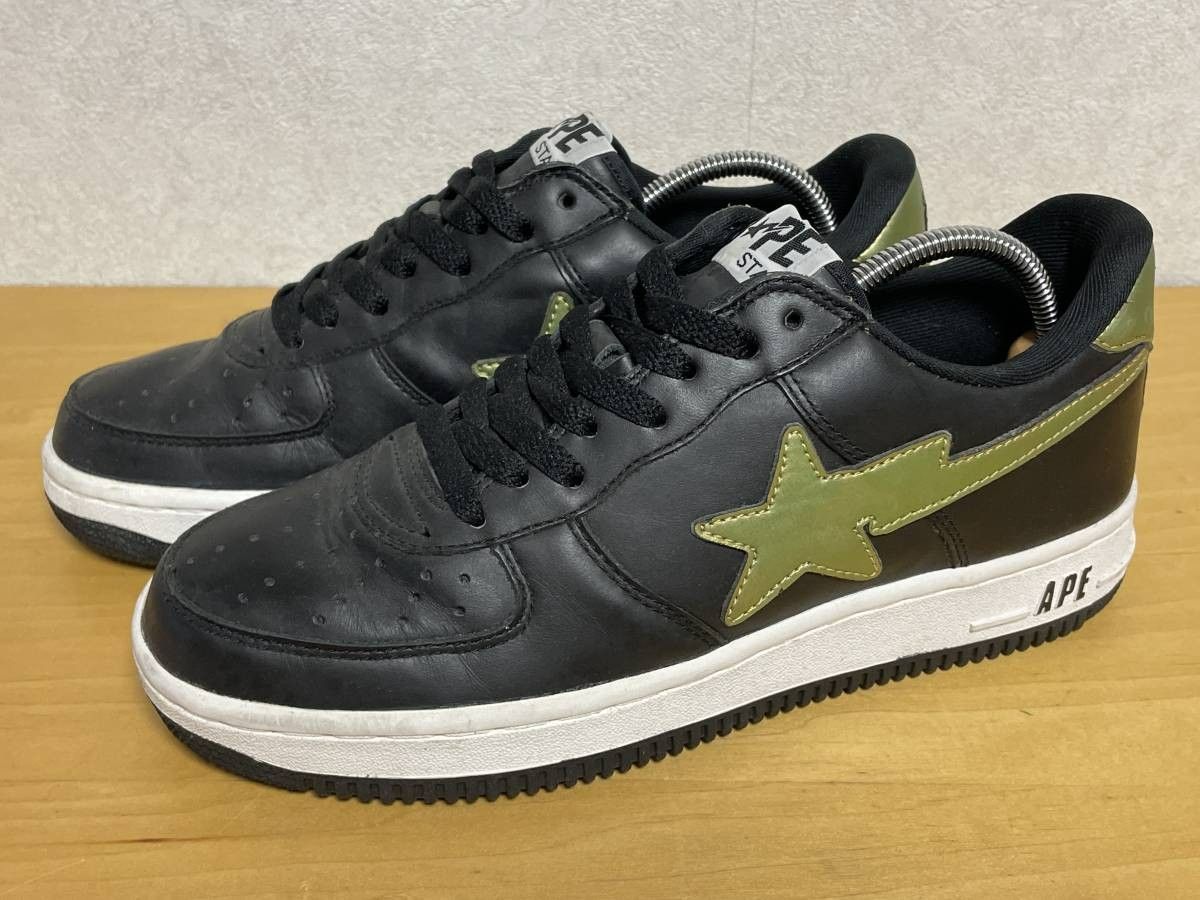 黒金 A BATHING APE アベイシングエイプ BAPE STA ベイプスタ スニーカー レザー 26cm US8