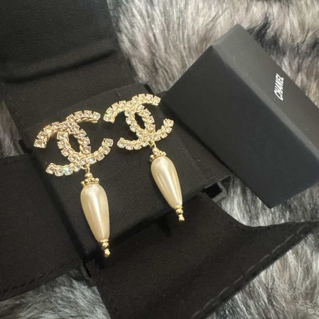 CHANEL パール ドロップ CCロゴ クリスタル ゴールド