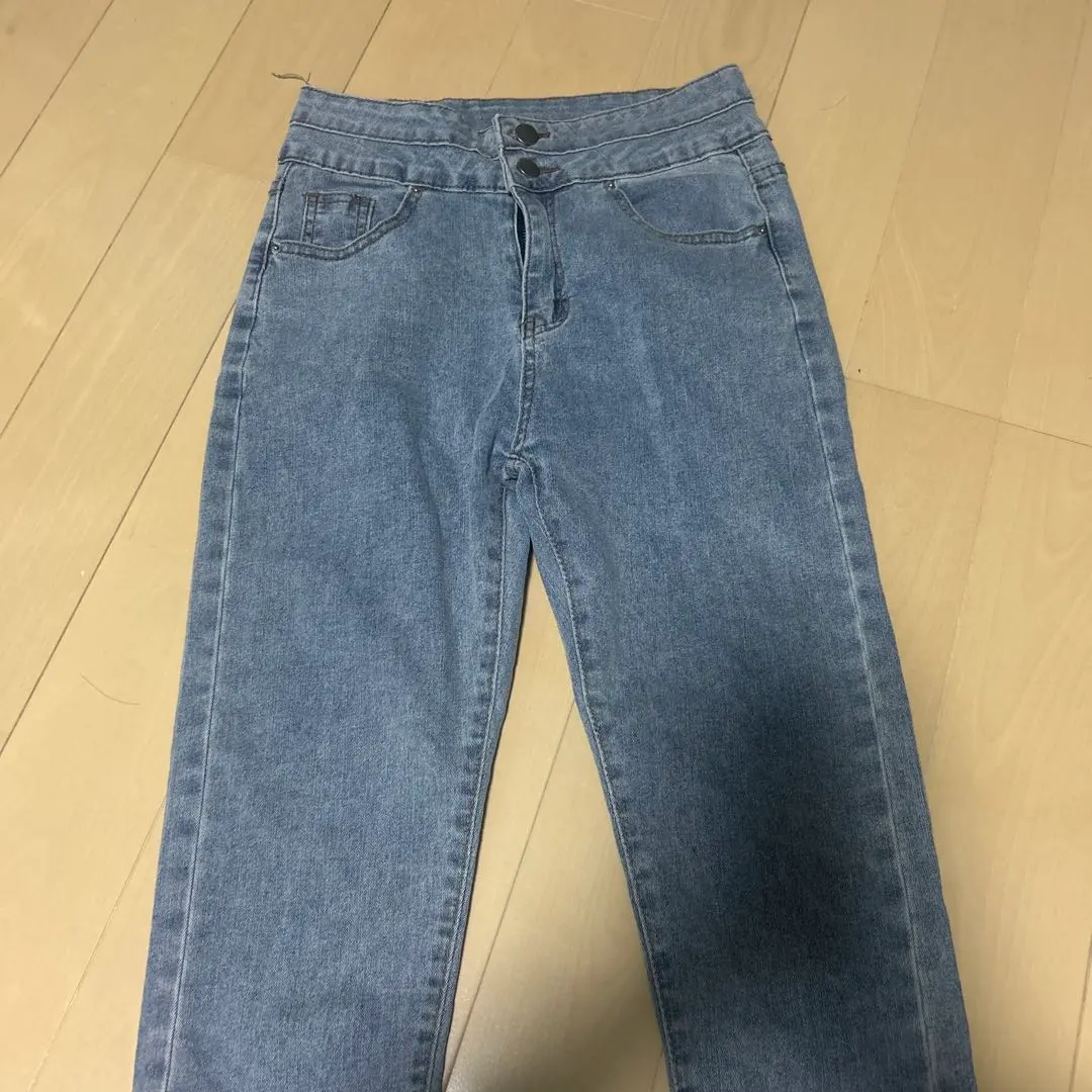 ライトブルー ストレートデニム ダブルボタン
