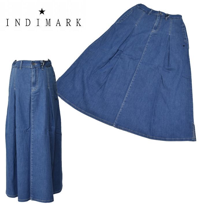 INDIMARK デニムスカート ロングスカート レディース フレアスカート Aライン マキシ丈 デニム ロング丈 ウエストゴム 体型カバー 大人カジュアル 春 夏 秋 W173