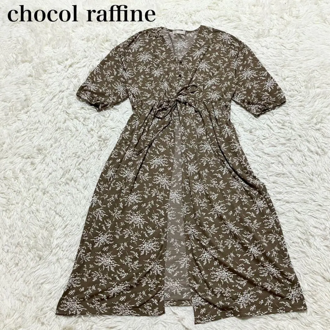 ショコラフィネローブ　ロングカーディガン　羽織り　花柄　Ｖネック　リボン　上品