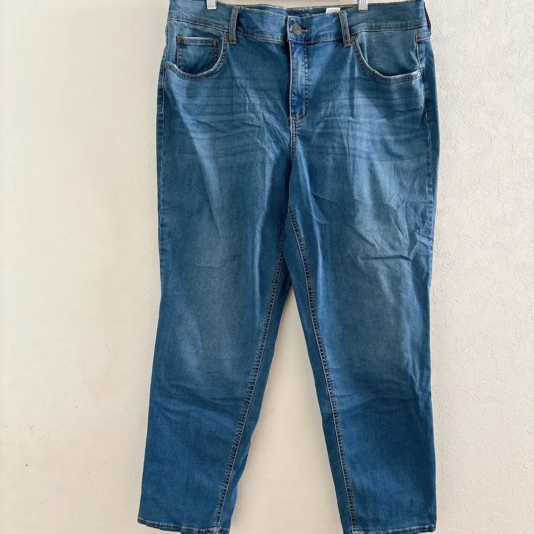 ★Terra&Sky ストレート デニム 無地 18W 青 ストレッチ ゆったり