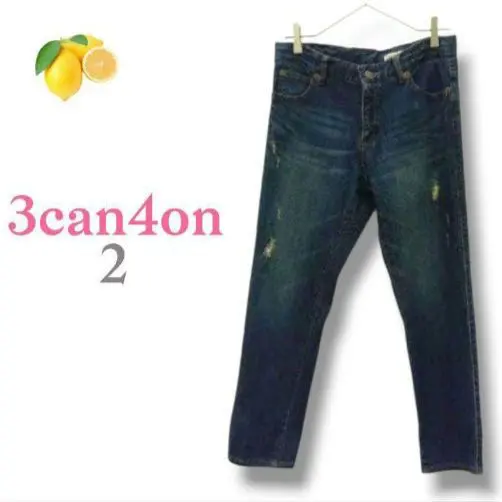 9『サンカンシオン』デニムパンツ ブルー ダメージ加工 ヒゲ ジーンズ【M】