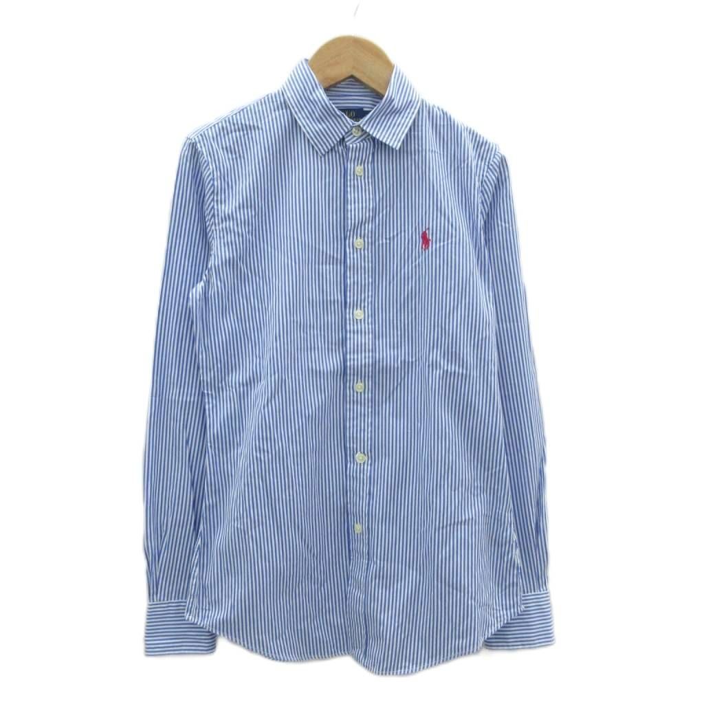 ポロ ラルフローレン POLO RALPH LAUREN カジュアルシャツ 2 青 ブルー オフホワイト ストライプ柄 ロゴ刺繍 /HO58 ■ECD002
