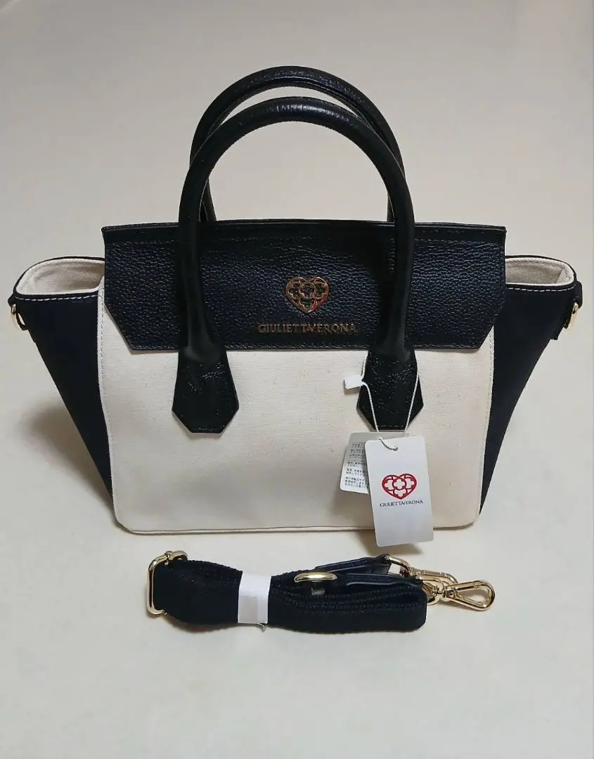 新品 GIULIETVERONA 2WAY ハンドバッグ オフホワイト/ブラック