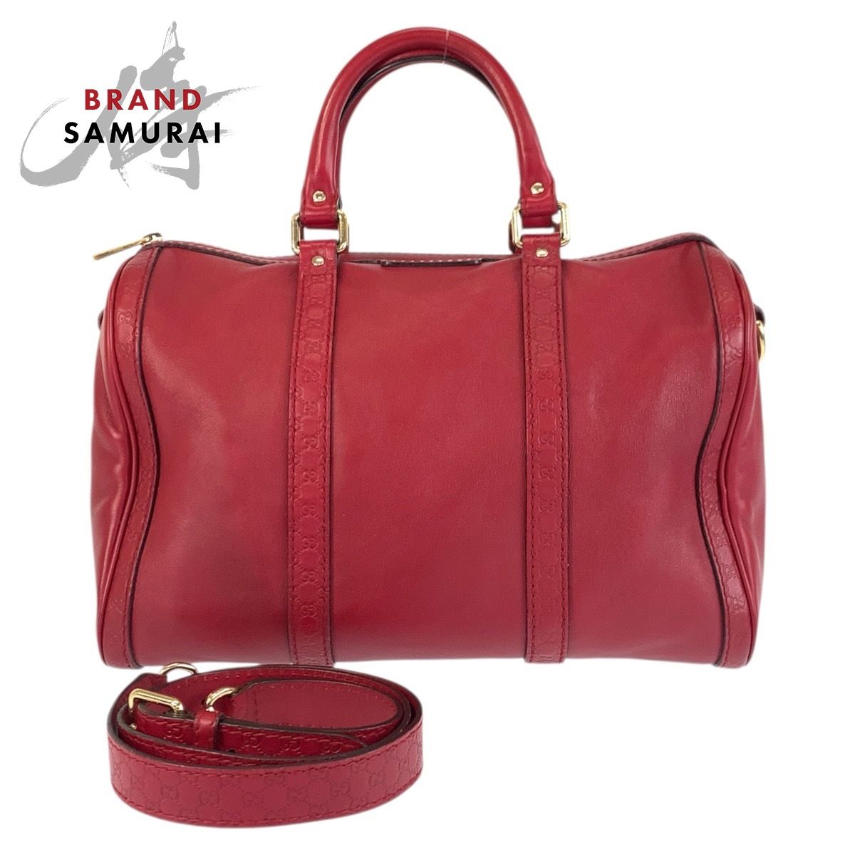 美品 GUCCI グッチ マイクログッチシマ レッド ゴールド金具 レザー ハンドバッグ ミニボストンバッグ 2way ショルダーバッグ 600617【中古】