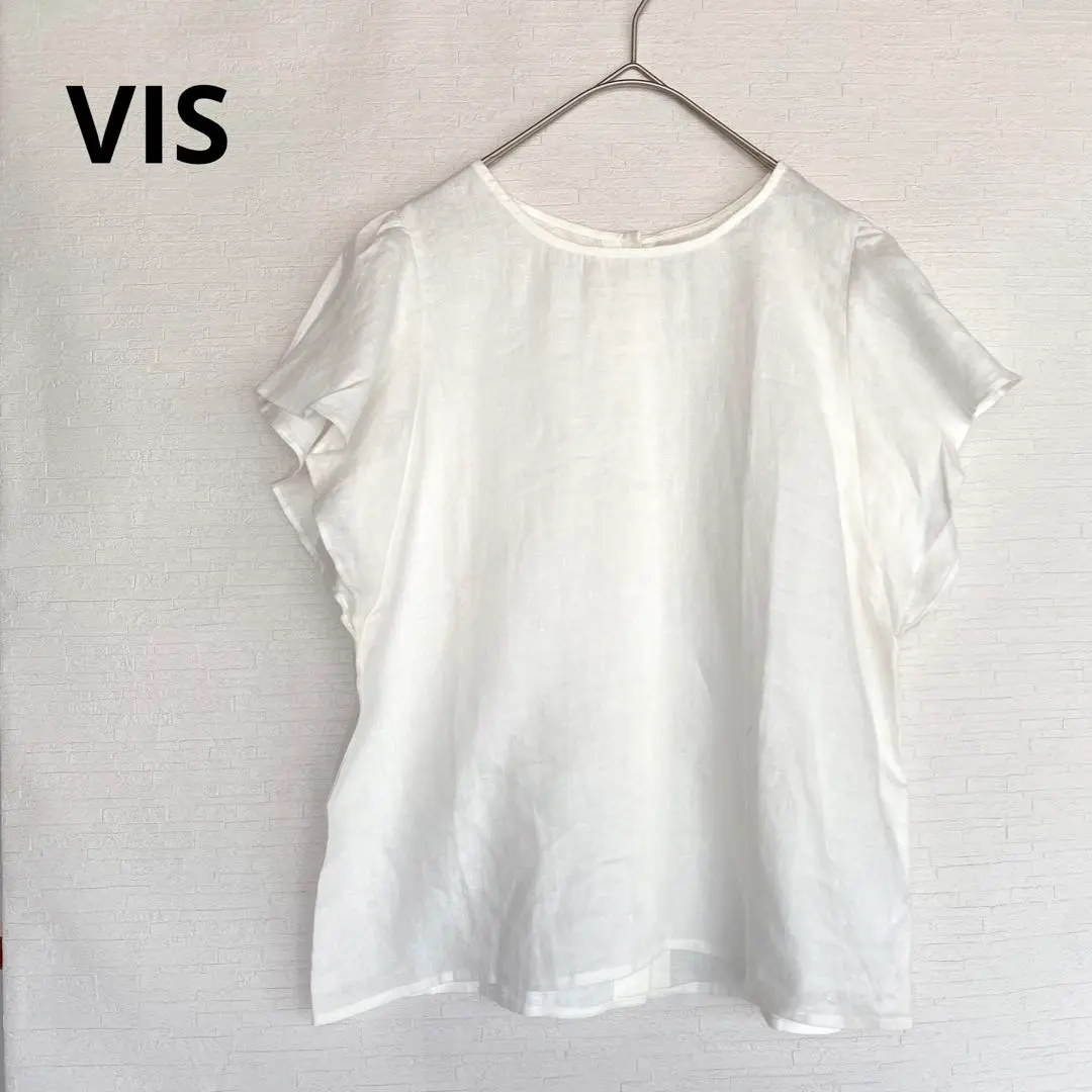 ビス VIS フレンチリネン100% 袖フリルブラウス【M】ナチュラル 涼しげ