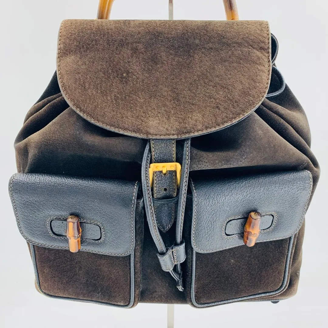 【中古良品】GUCCI グッチ リュック オール レザー バンブー ブラック