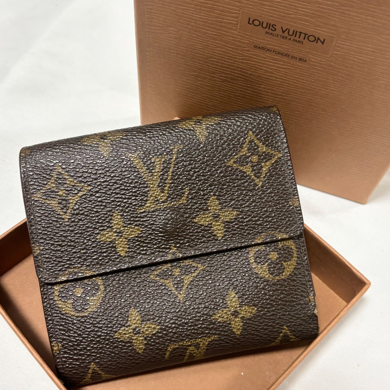 【送料無料】Louis Vuitton/ルイヴィトン/三つ折り財布/サイフ/ウォレット/モノグラム/ブラウン/内側汚れあり/中古品/箱付き