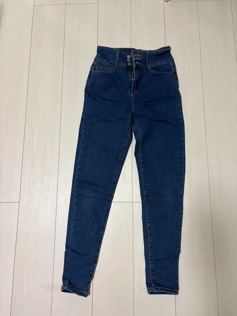 ダークブルー ハイウエスト スキニーデニム