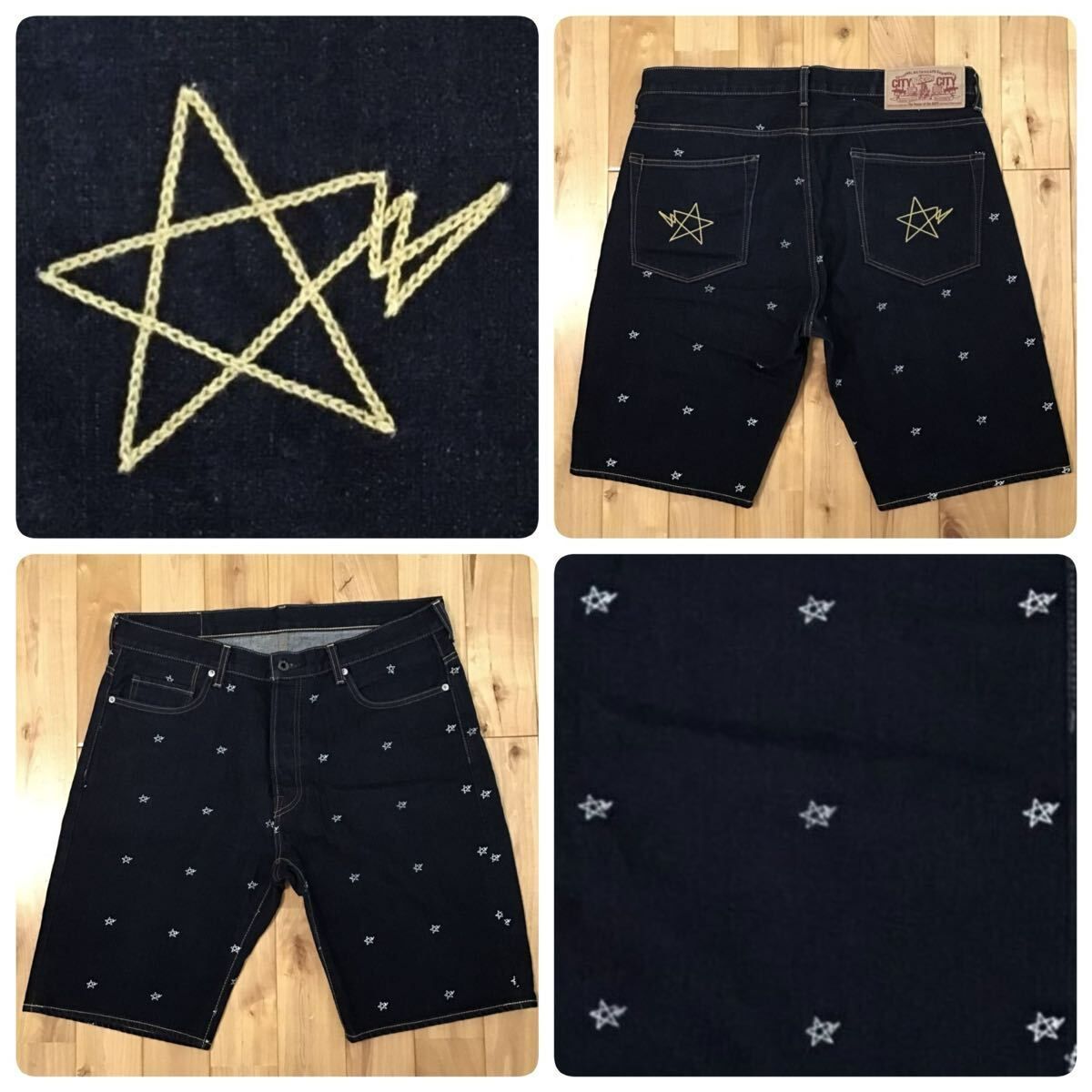 BAPESTA 刺繍 デニム ハーフパンツ Lサイズ a bathing ape star BAPE STA Denim Shorts エイプ ベイプ アベイシングエイプ NIGO y45