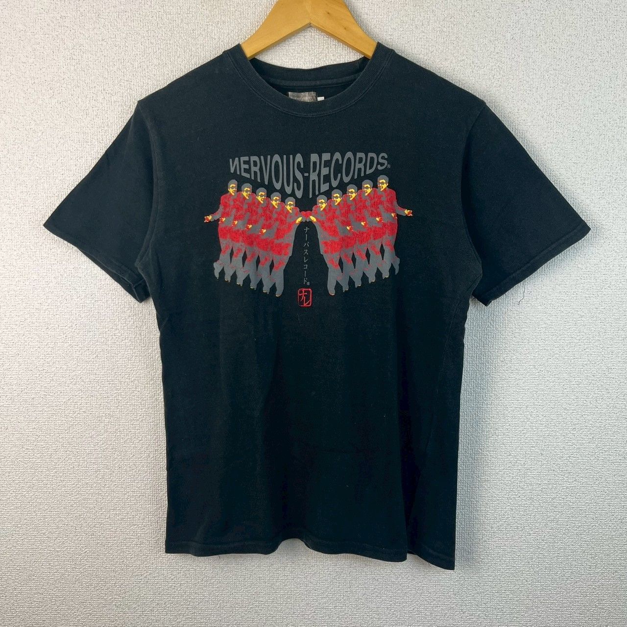 NERVOUS RECORDS ナーバスレコード プリントTシャツ レーベルロゴ ブラック M メンズ 古着 ストリート ミュージック