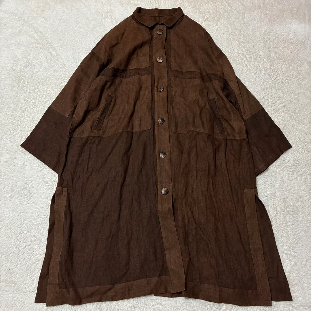 はち・はち　天然染め　リネンコート　ゆったり　男女兼用　日本製　ハンドメイド