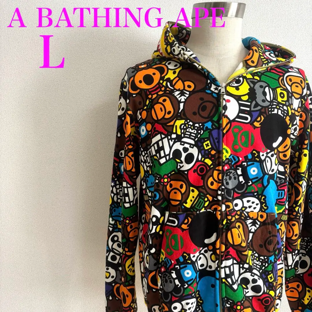 アベイシングエイプ シャークパーカー 総柄 フルジップ L 希少品