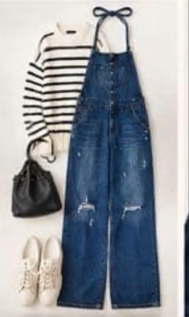 送料込み　ZARA デニムサロペット オーバーオール ダメージ加工 Sサイズ