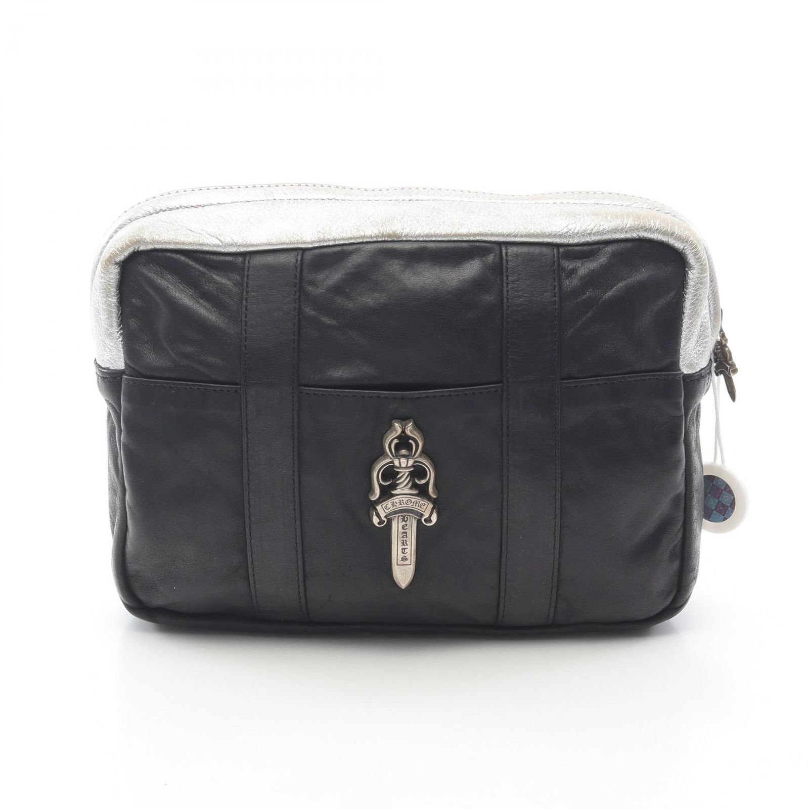クロムハーツ CHROME HEARTS ポーチ ラージダガー ジップ クラッチ BK レザー ポーチクラッチ ダガー メンズ Used B