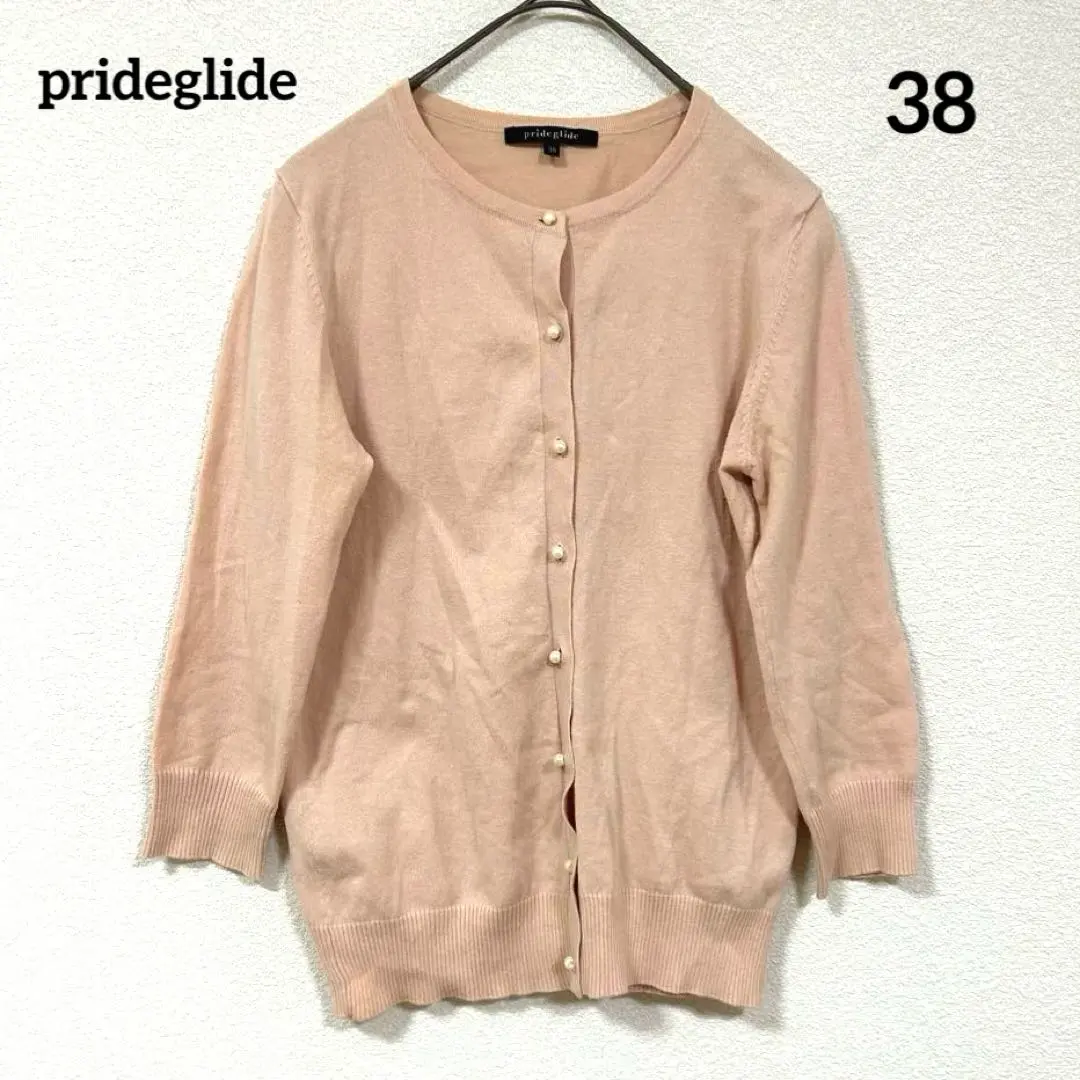 prideglide 薄手長袖カーディガン パールボタン ピンク
