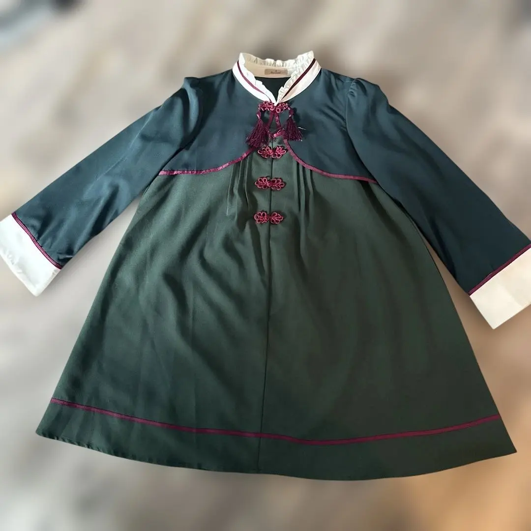 Amavel チャイナ風 長袖ワンピース グリーン