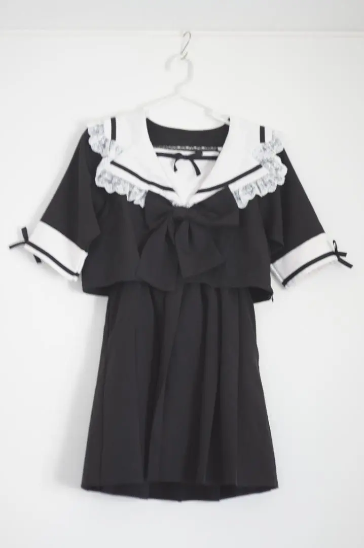 Dear My Love レースフリルリボン学園ワンピース ブラック M　夢展望