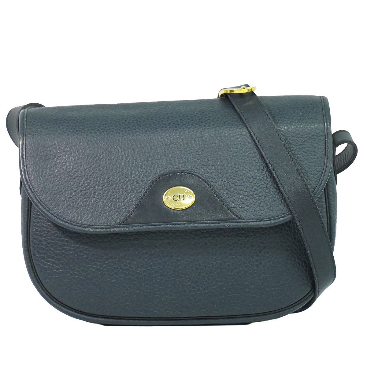 本物 クリスチャン ディオール Christian Dior レザー ショルダーバッグ ポシェット ネイビー バッグ 中古・