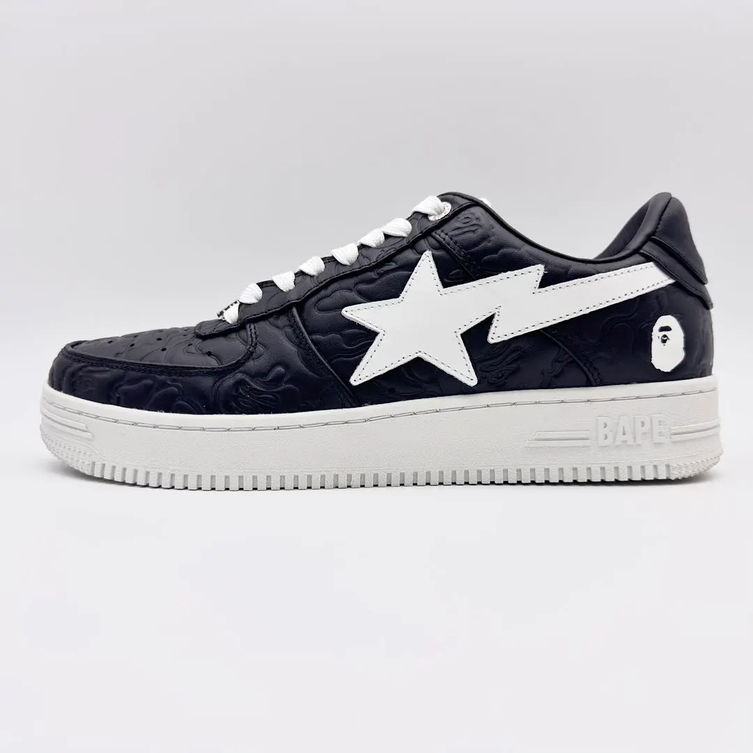【極美品】APE ベイプスタ ブラック ホワイト カモ エンボス レザー