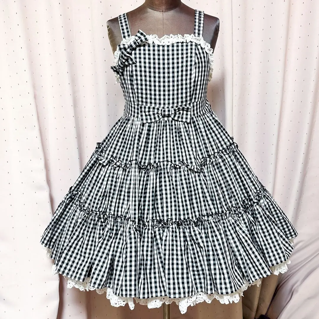 Angelic Pretty ギンガムチェック ジャンパースカート ハートレース