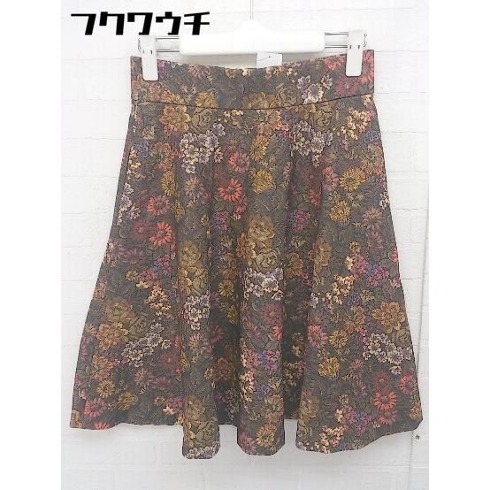 ◇ UNIVERVAL MUSE ユニバーバルミューズ 総柄 バックジップ 膝丈 フレア スカート ブラウン系 マルチ レディース  【中古】 【1106090003859】