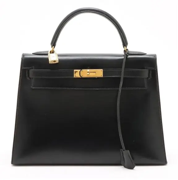 エルメスケリー32 セリエ ブラック ボックスカーフ ゴールド金具 中古