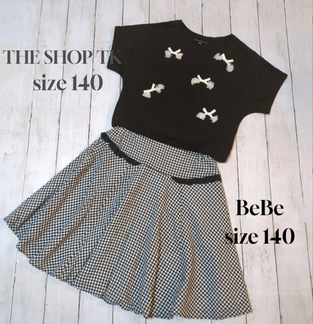 THE SHOP TK リボンTシャツ/ BeBeギンガムチェックスカート140