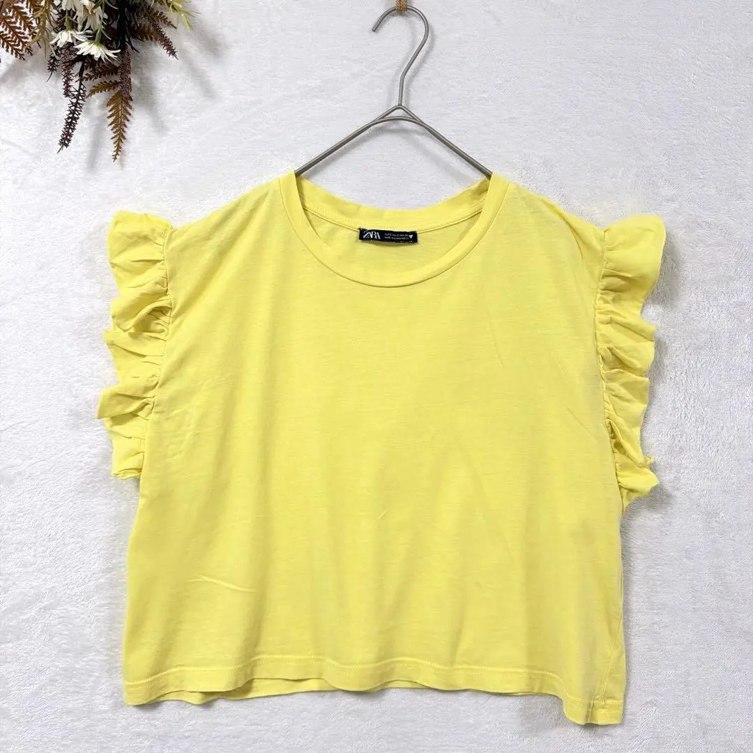 ZARA ザラ フリルスリーブ 半袖 Tシャツ ショート丈 カットソー トップス