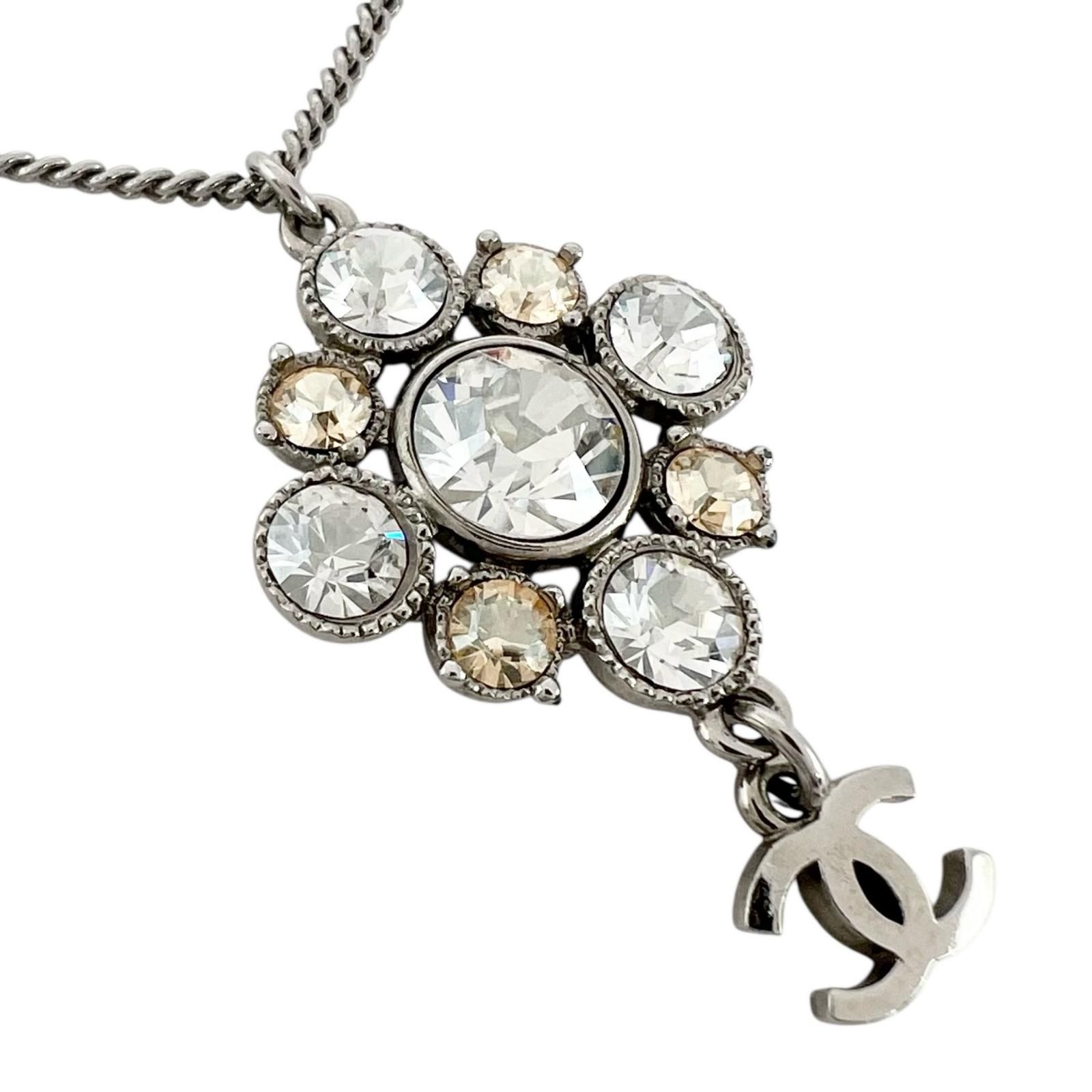 CHANEL シャネル 菱形クリスタル ココマーク ネックレス ラインストーン/メッキ シルバー【中古】 レディース
